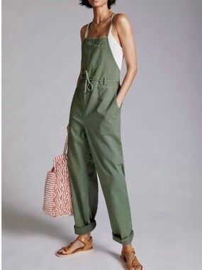 ANTHROPOLOGIE South Filly Goods Tie Front Overalls in Olive Green - M